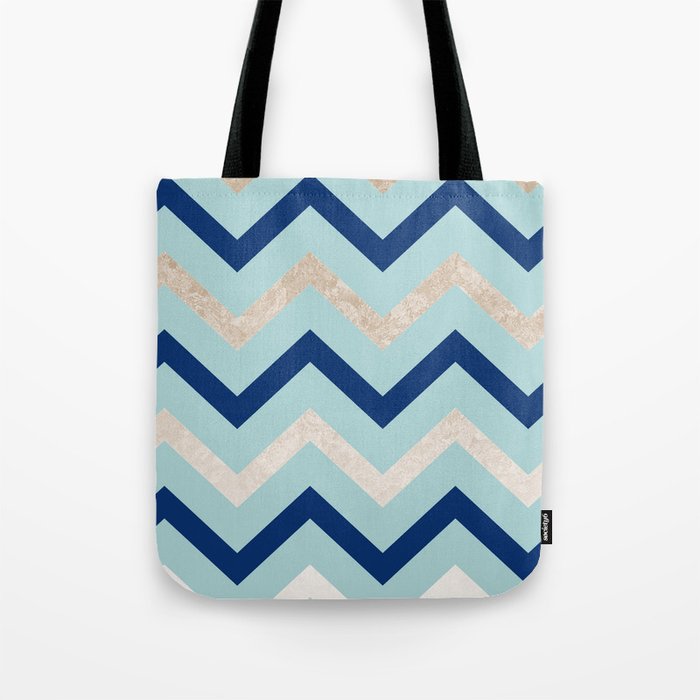 Marine Zig Zag Golden Grant Turquoise Tote Bag By Marine Zig Zag Golden Grant Turquoise Tote Bag