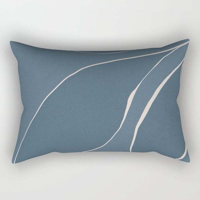 Abstract line-art leafy trio 4b - dark blue Rectangular Pillow