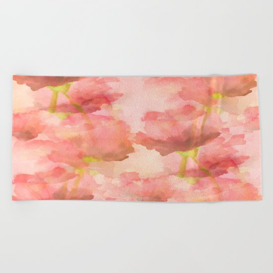 Delicate Pink Watercolor Floral Abtract Beach Towel