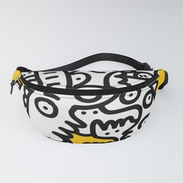 Black and White Cool Monsters Graffiti on Yellow Background Fanny Pack