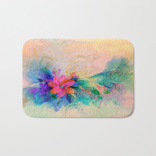 Soft Colorful Pastel Shaded Floral Abstract Bath Mat