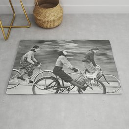 Women Riding Bicycles black and white photography / black and white photographs Rug