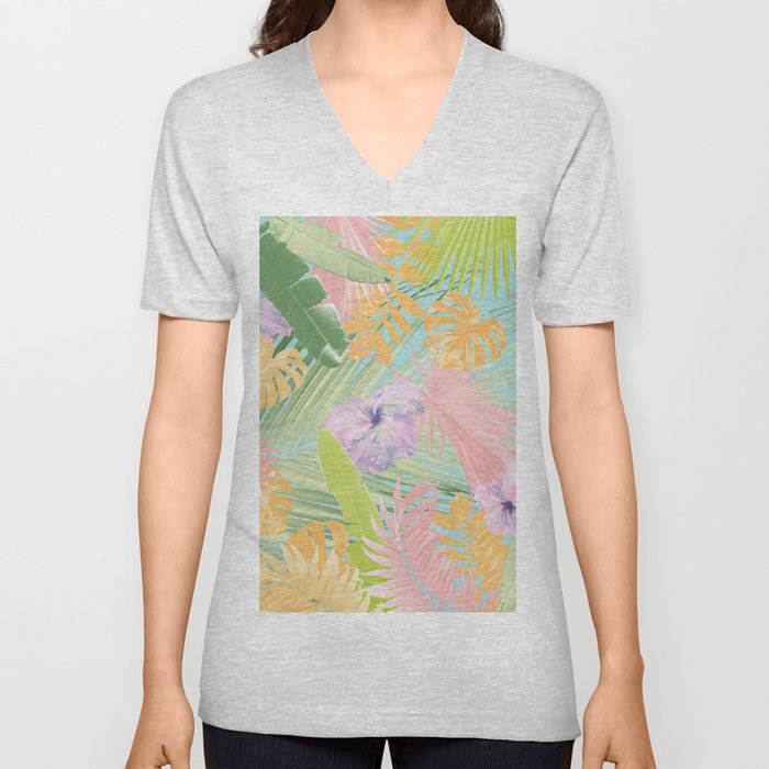 Pastel Summer Hibiscus Flower Jungle #1 #tropical #decor #art #society6 V Neck T Shirt