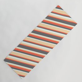 [ Thumbnail: Tan, Red, Dim Gray & Mint Cream Colored Stripes/Lines Pattern Yoga Mat ]