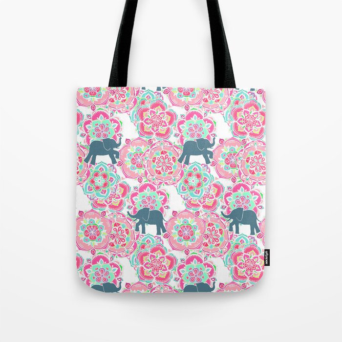 Tiny Elephants in Fields of Flowers Tote Bag