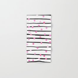Blush pink black watercolor modern stripes polka dots Hand & Bath Towel