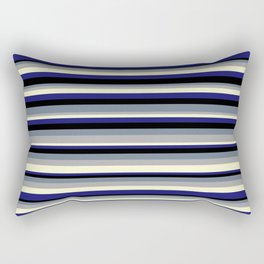 [ Thumbnail: Colorful Slate Gray, Dark Gray, Light Yellow, Midnight Blue, and Black Colored Lined/Striped Pattern Rectangular Pillow ]