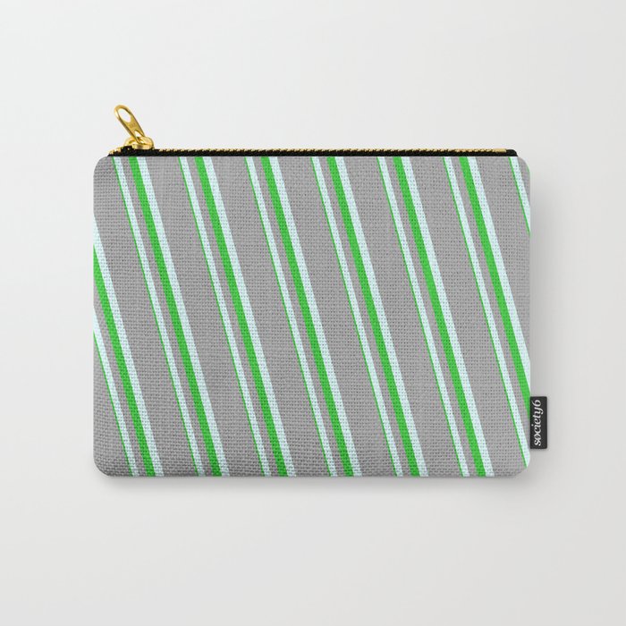 Dark Gray, Light Cyan, and Lime Green Colored Lines Pattern Carry-All Pouch