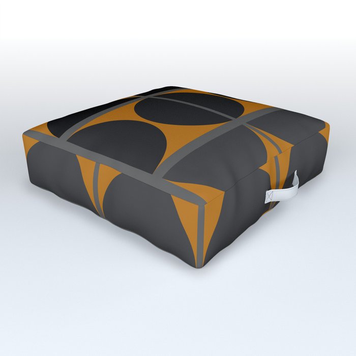 Black and Gray Gradient with Gold Squares and Half Circles Digital Illustration - Artwork Outdoor Floor Cushion