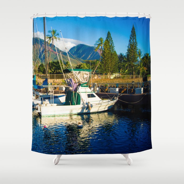 Lahaina Harbour Marina Maui Hawaii Shower Curtain