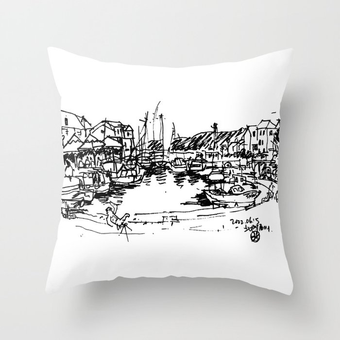 Summer at the port Throw Pillow