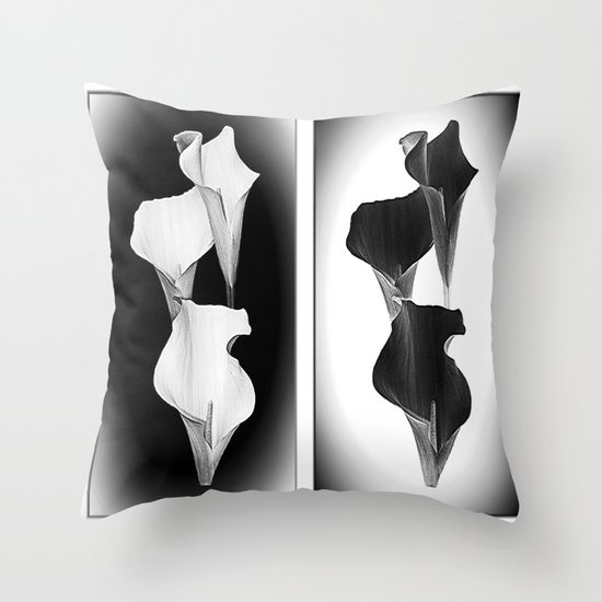 Calla Lillies. Black + White. Throw Pillow