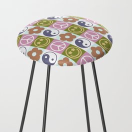Cute Checked Symbols Pattern (SMILEY FACE \ YIN YANG \ PEACE SYMBOL \ FLOWER) Counter Stool