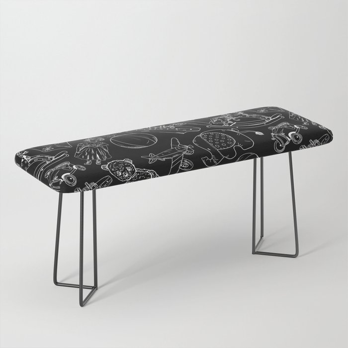 Black and White Toys Outline Pattern Bench