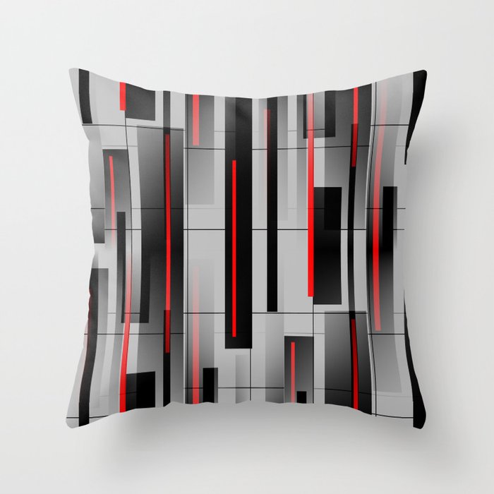 Off the Grid - Abstract - Gray, Black, Red Throw Pillow