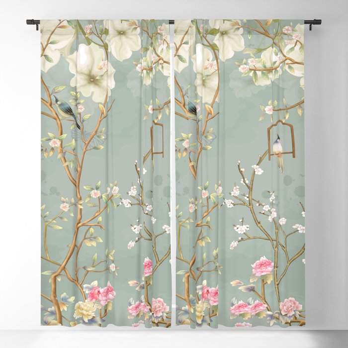 Romantic Chinoiserie Pearl Garden Blackout Curtain