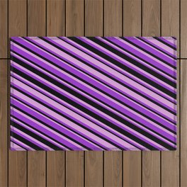 [ Thumbnail: Dark Orchid, Black, and Plum Colored Stripes Pattern Outdoor Rug ]