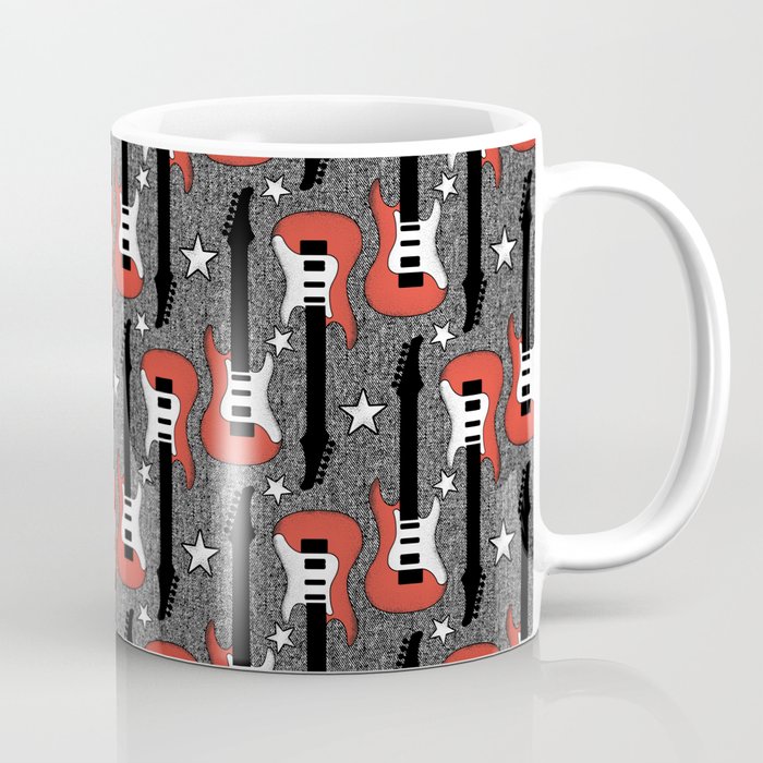 Rock and Roll_ Red and White Guitar Coffee Mug