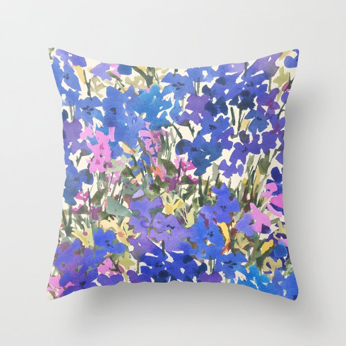 Blue Periwinkle Wildflowers Throw Pillow