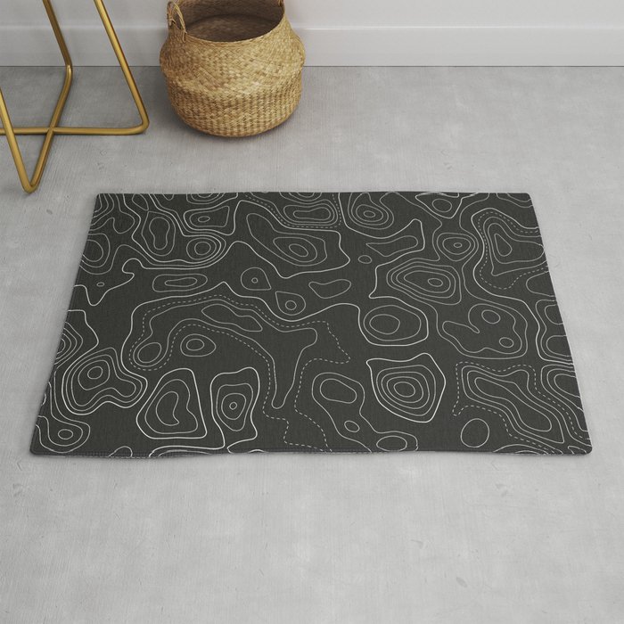 Black Topographic Map 03C Rug