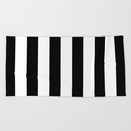 Simply Vertical Stripes in Midnight Black Beach Towel