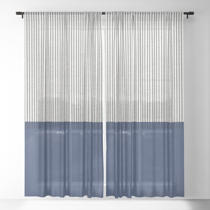 Navy Blue Mid Century  Sheer Curtain