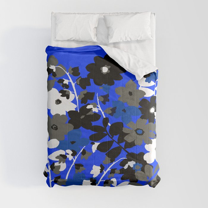SUNFLOWER TRELLIS BLUE BLACK GRAY AND WHITE TOILE Comforter