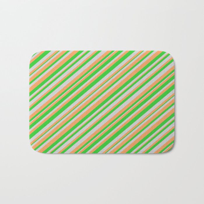 Light Grey, Brown, and Lime Green Colored Stripes Pattern Bath Mat