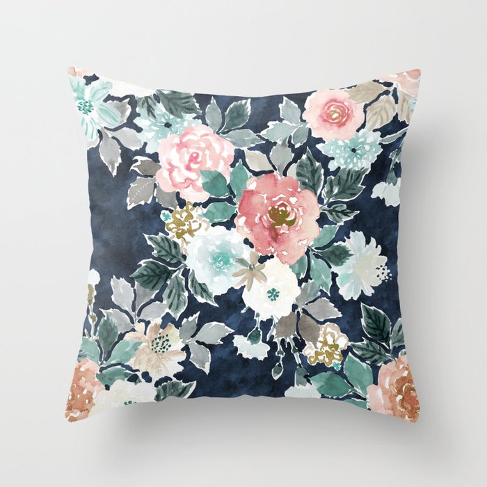 BANKED Floral in INDIGO Throw Pillow