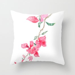 red  pink  bougainvillea watercolor Throw Pillow