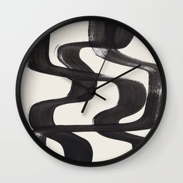 Mid Century Modern Minimalist Abstract Art Brush Strokes Black & White Ink Art Ripple Lines Wall Clock