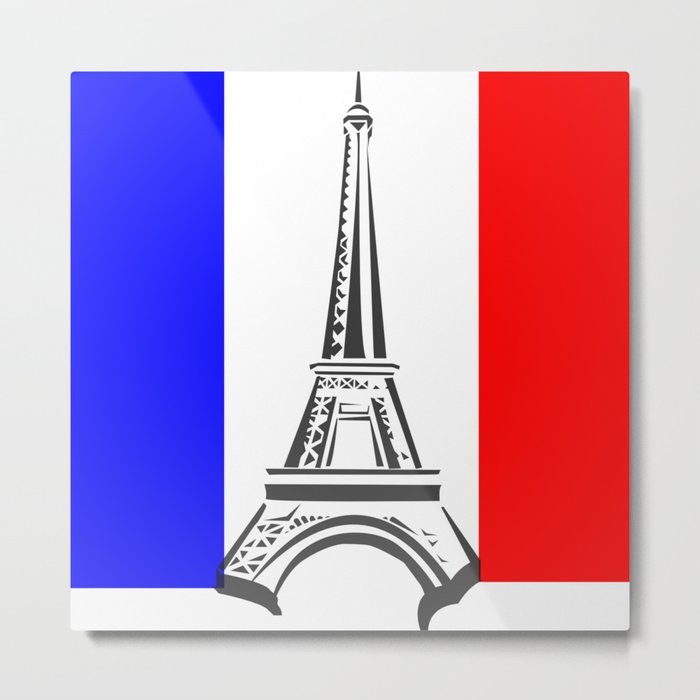 Frech Flag and Eiffel Tower Metal Print