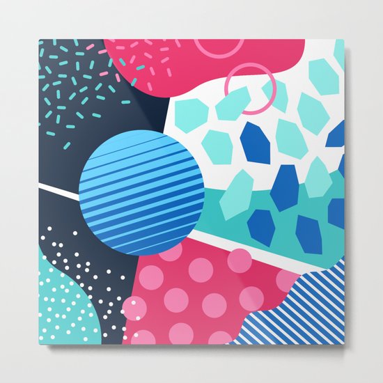Memphis pastel blue green pink Metal Print