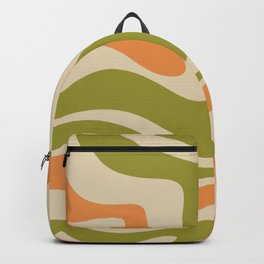 Retro Modern Liquid Swirl Abstract Pattern in Avocado Green, Orange, and Beige Backpack