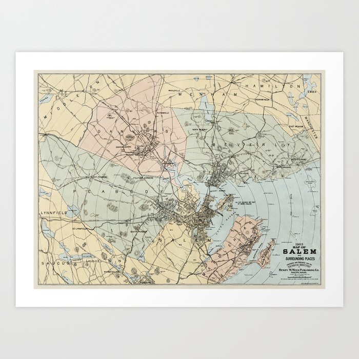 Vintage Map of Salem Massachusetts Art Print by ginneko Society6