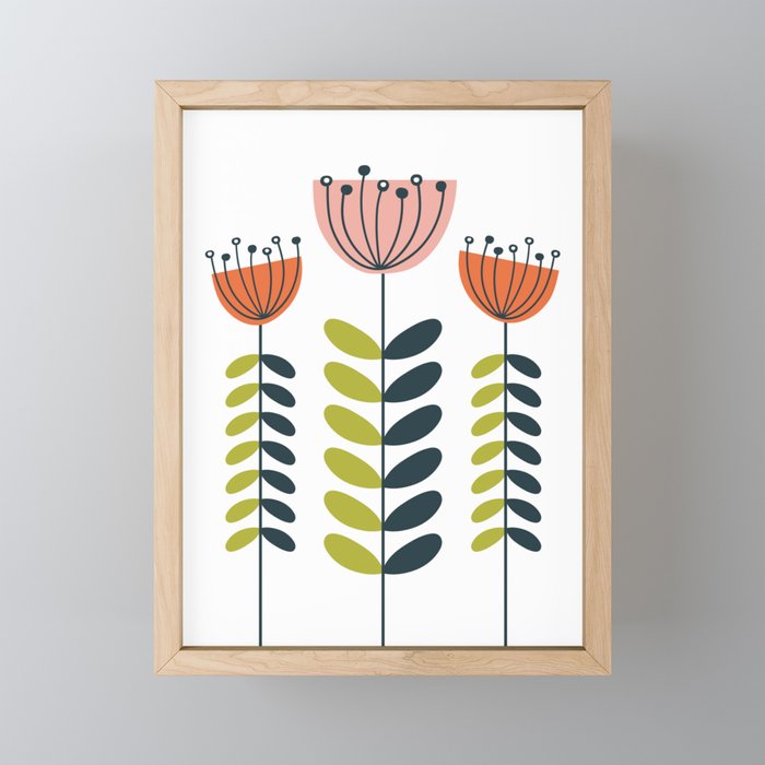 mod flower trio - 3 Framed Mini Art Print