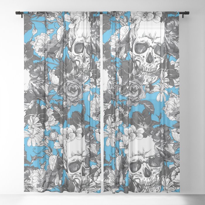 SKULLS - blue - Sheer Curtain