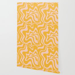 Liquid Swirl Retro Abstract Pattern in Mustard Orange and Light Blush Pink Wallpaper