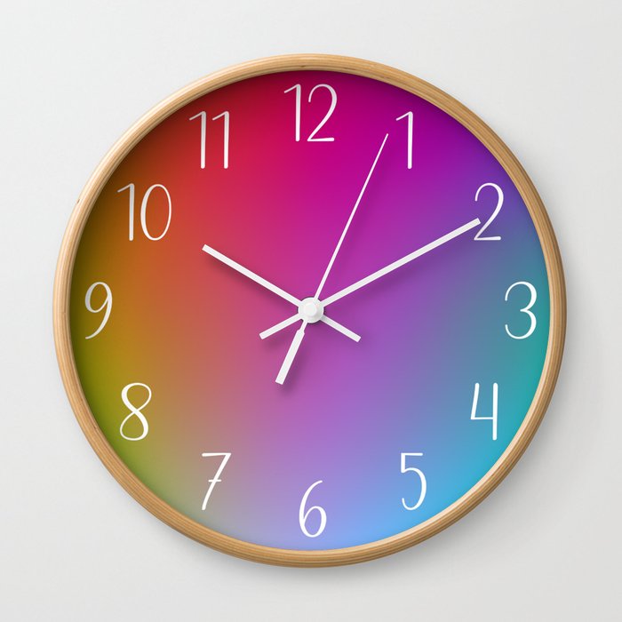 Magenta Violet Iridescent Rainbow Gradient Numbered Wall Clock