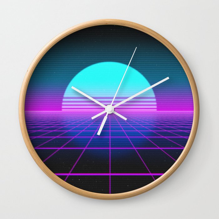 80's Retro Neon Grid Wall Clock