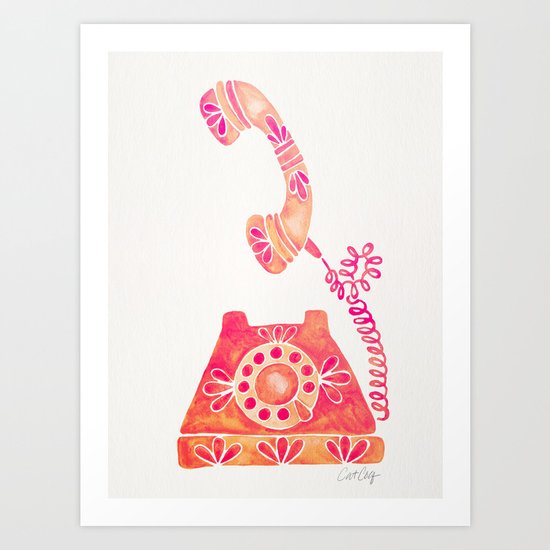 Vintage Rotary Phone – Peach Palette Art Print
