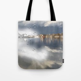 Watercolor Reflections of the Sky in Mystic Connecticut Tote Bag