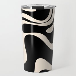 Retro Liquid Swirl Abstract in Black and Almond Cream 2 Travel Mug | Curated, Cool, Black And White, Modern, Aesthetic, Pop Art, Maximalist, Black, Minimalist, Trendy 