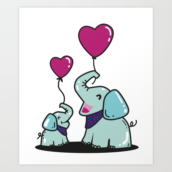 Elephant, Baby Elephant, Heart Balloon Art Print by ankarsdesign | Society6