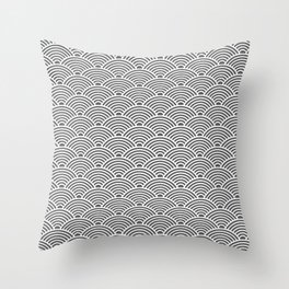 Japanese Waves (White & Grey Pattern) Throw Pillow