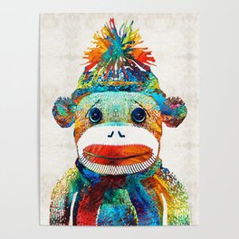 Sock Monkey Art - Your New Best Friend - By Sharon Cummings Poster | Toys, Painting, Bestfriends, Toy, Nursery, Animal, Baby, Daycare, Pediatrician, Office 