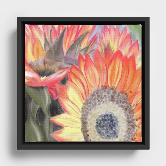 Fall Sunflowers Framed Canvas