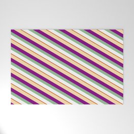 [ Thumbnail: Colorful Tan, Purple, Dark Sea Green, White, and Chocolate Colored Lines/Stripes Pattern Welcome Mat ]