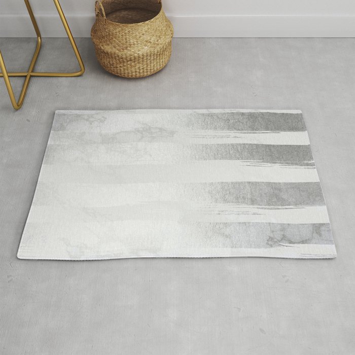 Silver Striped Trendy White Grey Marble Rug