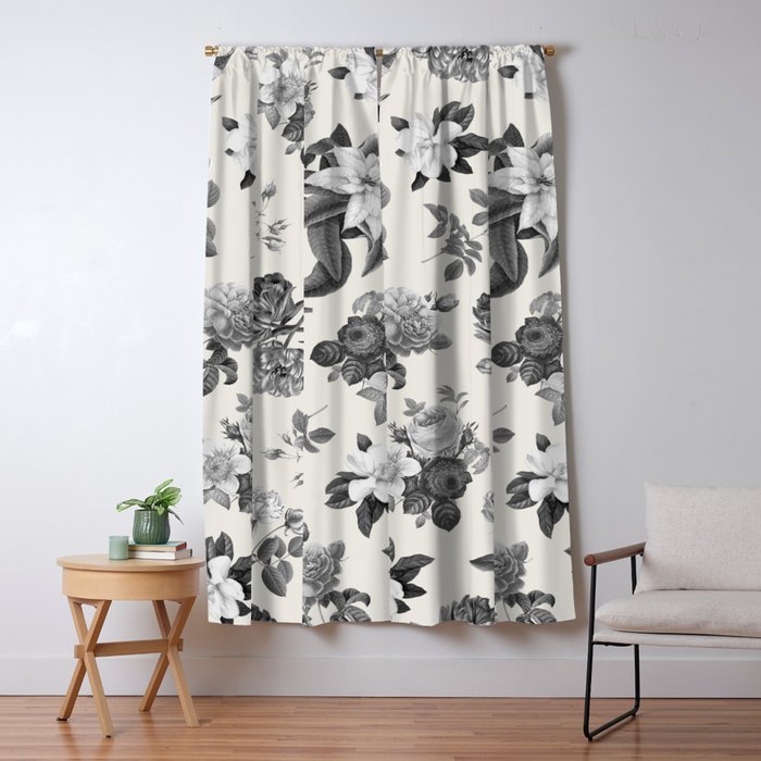 Vintage Flowers On Cream Blackground Blackout Curtain By